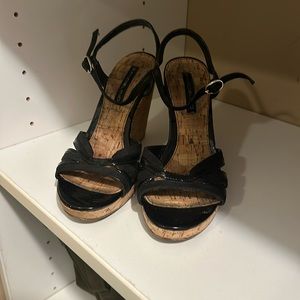 Bandolino Black Ankle Strap Wedge Sandals